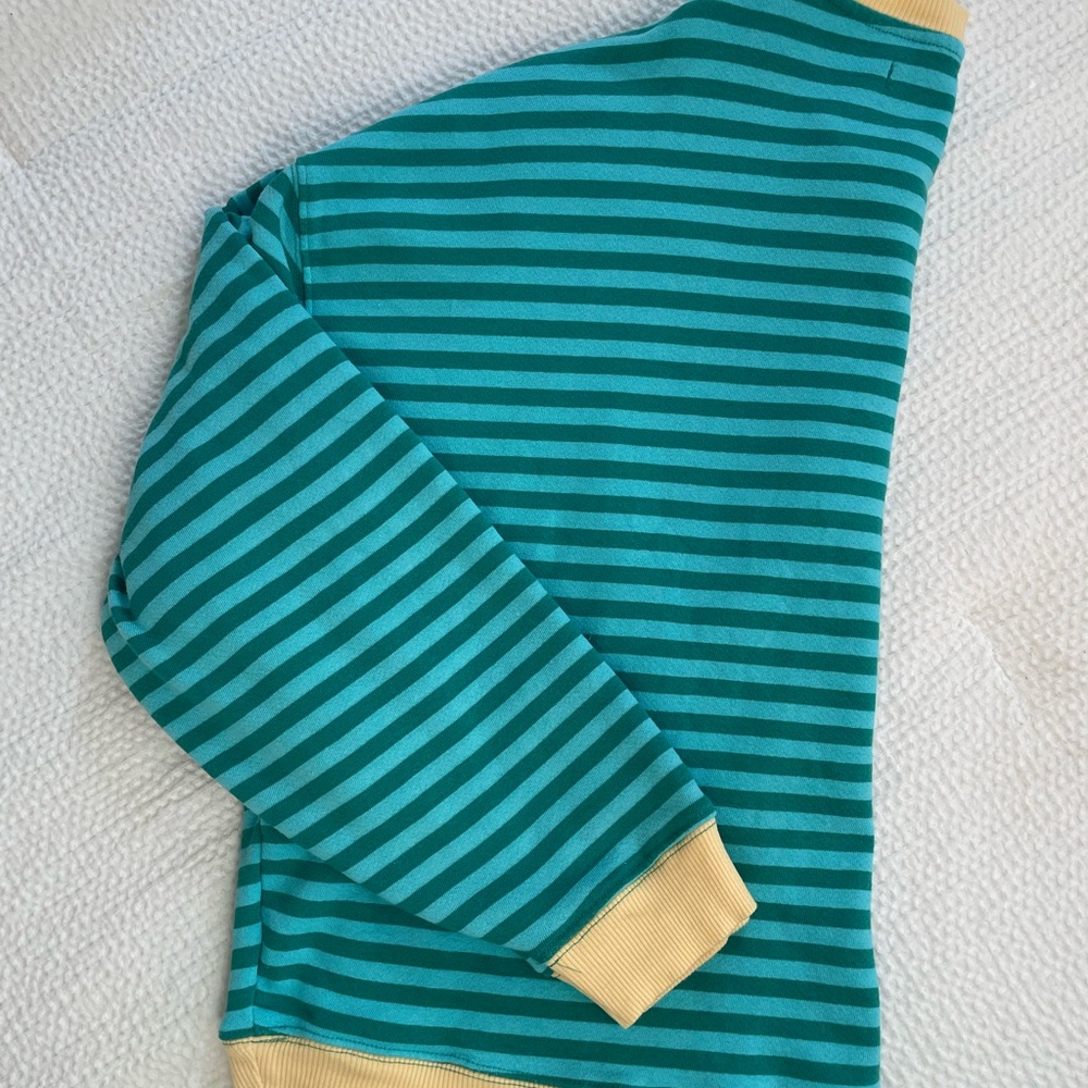 Free People Striped Camden Sweatshirt in blue and yellow. - Picture 5 of 6